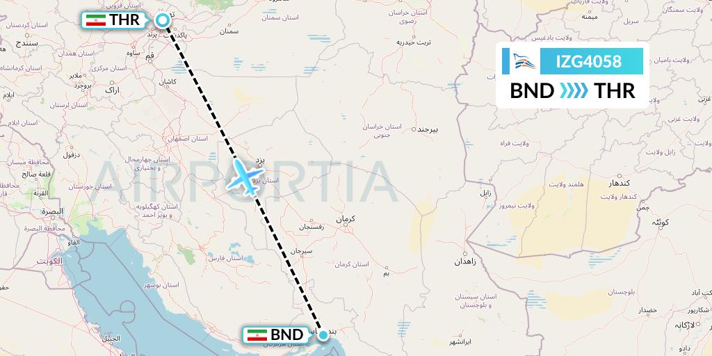 IZG4058 Zagros Airlines Flight Map: Bandar Abbas to Tehran