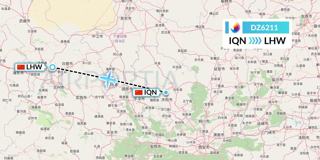 DZ6211 Donghai Airlines Flight Map: Qingyang to Lanzhou
