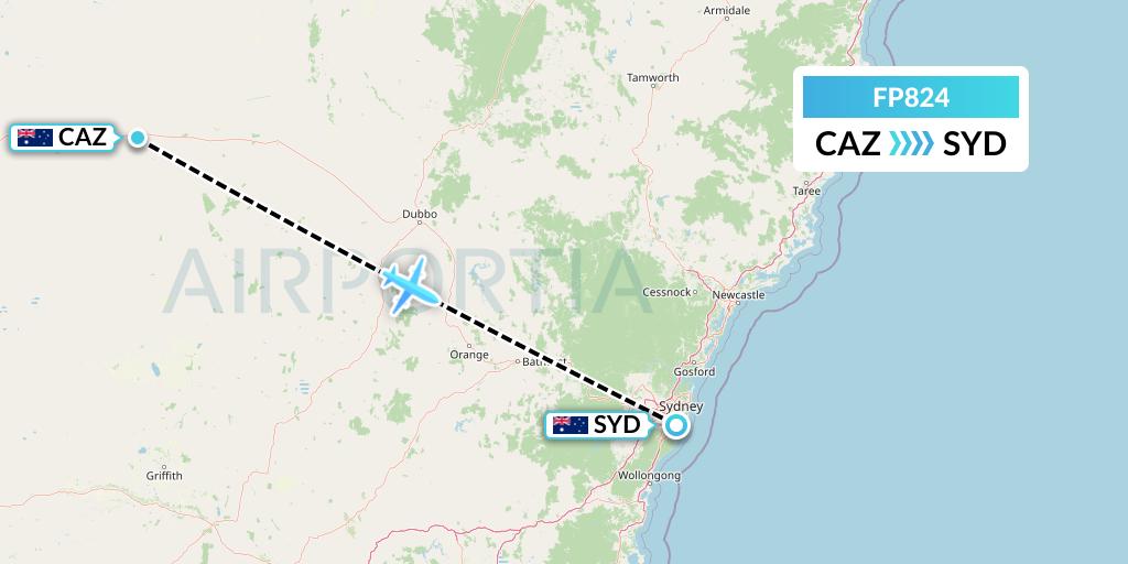 FP824 FlyPelican Flight Map: Australia to Sydney