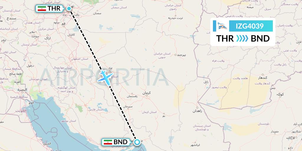 IZG4039 Zagros Airlines Flight Map: Tehran to Bandar Abbas