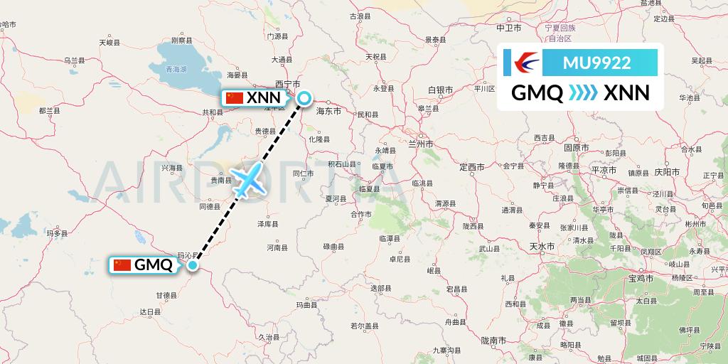 MU9922 China Eastern Airlines Flight Map: Golog to Xining