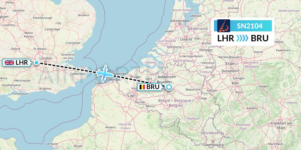 SN2104 Brussels Airlines Flight Map: London to Brussels