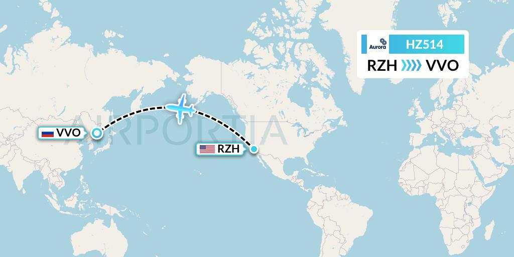 HZ514 Aurora Flight Map: Lancaster to Vladivostok