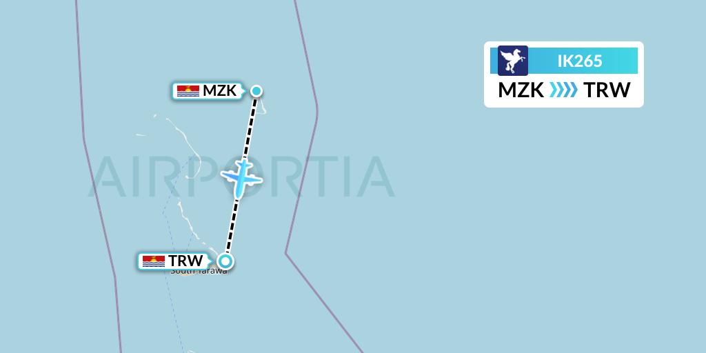 IK265 Air Kiribati Flight Map: Marakei to Tarawa
