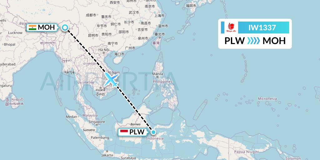 IW1337 Wings Air Flight Map: Palu to Mohanbari
