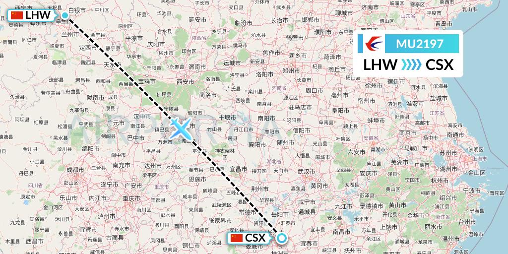 MU2197 China Eastern Airlines Flight Map: Lanzhou to Changsha