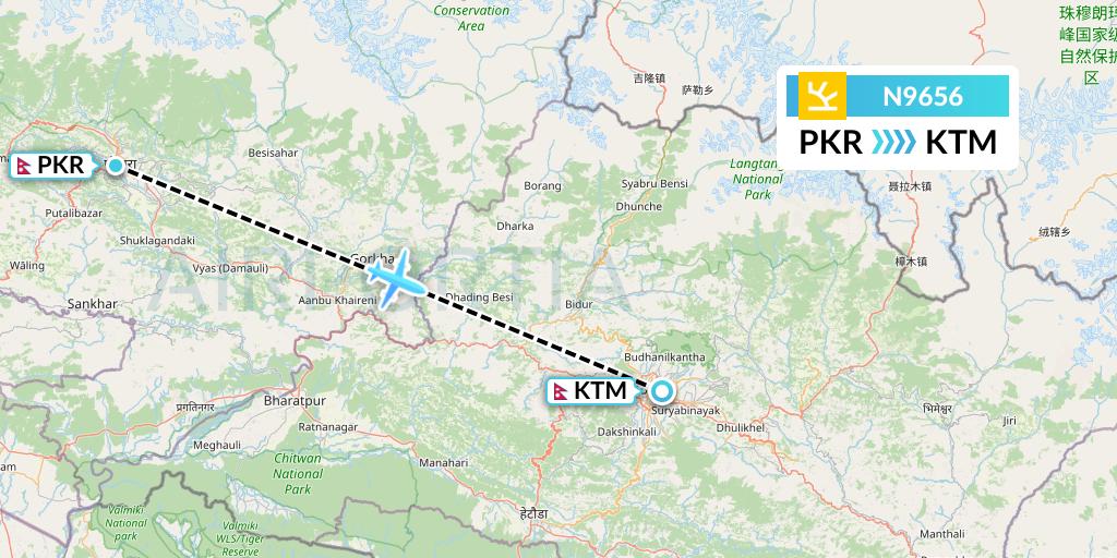 N9656 Shree Airlines Flight Map: Pokhara to Kathmandu