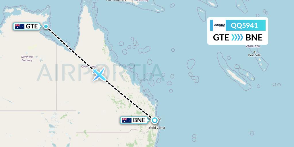 QQ5941 Alliance Airlines Flight Map: Groote Eylandt to Brisbane