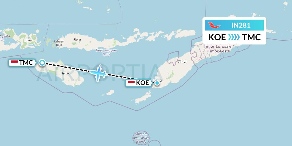 IN281 NAM Air Flight Map: Kupang to Tambolaka