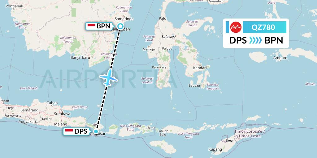 QZ780 Indonesia AirAsia Flight Map: Denpasar to Balikpapan