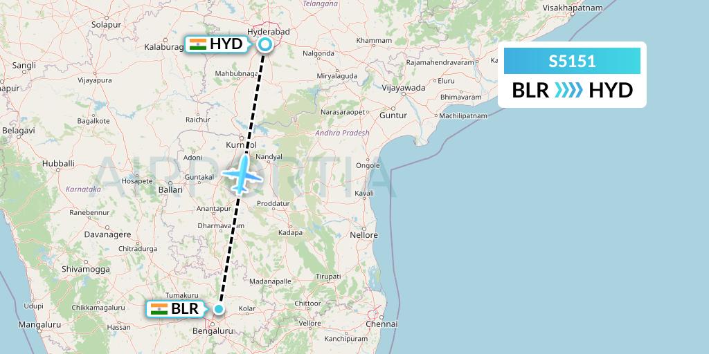 S5151 Star Air Flight Map: Bangalore to Hyderabad