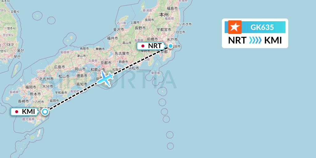 GK635 JetStar Japan Flight Map: Tokyo to Miyazaki