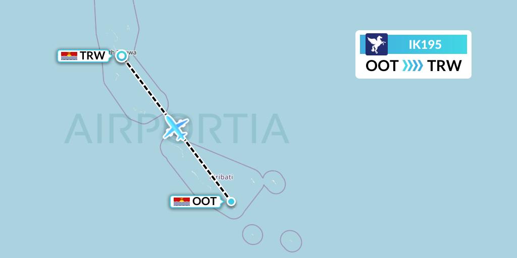 IK195 Air Kiribati Flight Map: Onotoa to Tarawa