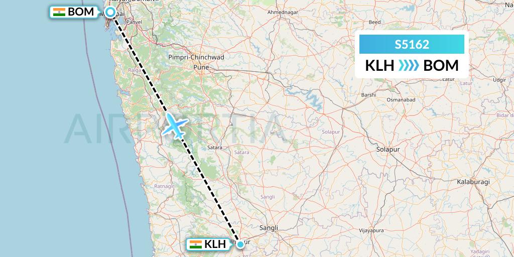 S5162 Star Air Flight Map: India to Mumbai