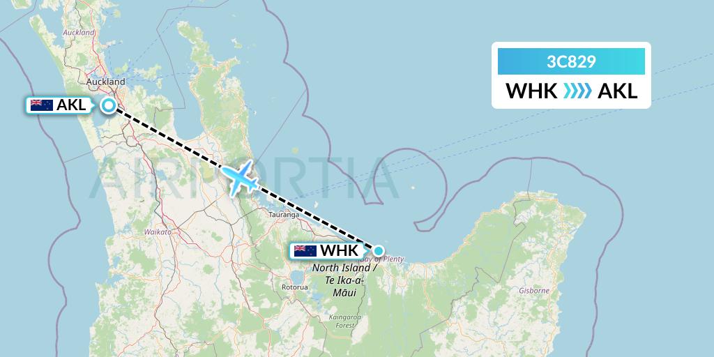 3C829 Air Chathams Flight Map: Whakatane to Auckland