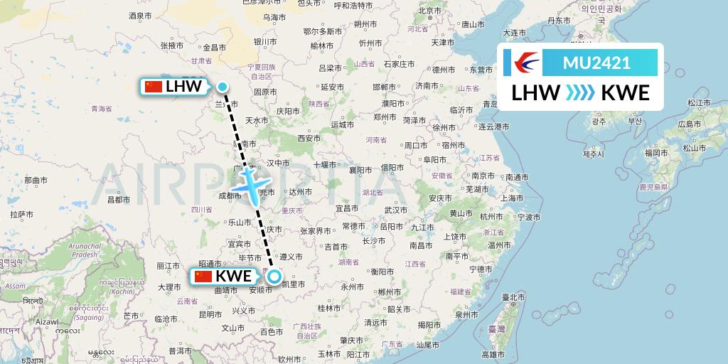 MU2421 China Eastern Airlines Flight Map: Lanzhou to Guiyang