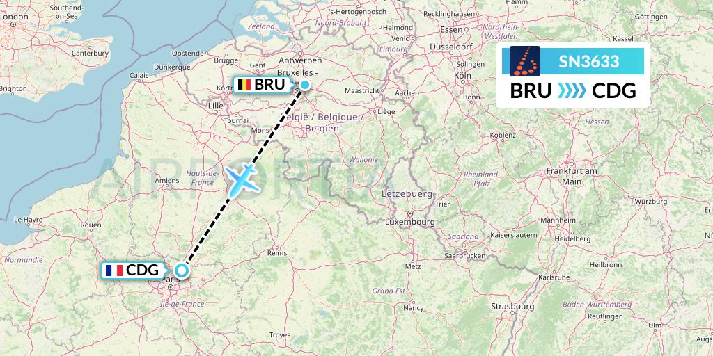 SN3633 Brussels Airlines Flight Map: Brussels to Paris