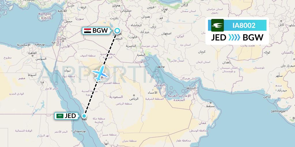 IA8002 Iraqi Airways Flight Map: Jeddah to Baghdad