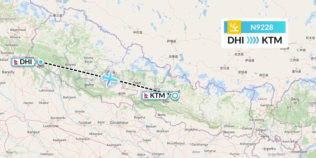 N9228 Shree Airlines Flight Map: Dhangarhi to Kathmandu