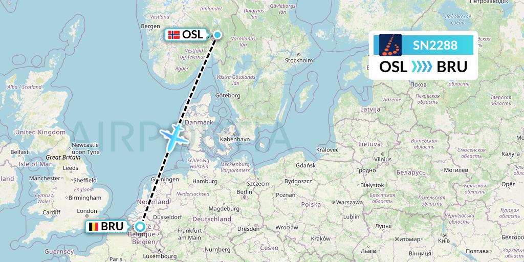 SN2288 Brussels Airlines Flight Map: Oslo to Brussels