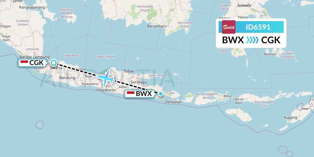 ID6591 Batik Air Flight Map: Blimbingsari to Jakarta