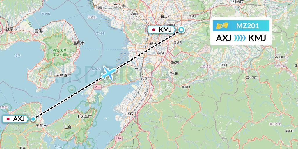MZ201 Amakusa Airlines Flight Map: Amakusa to Kumamoto