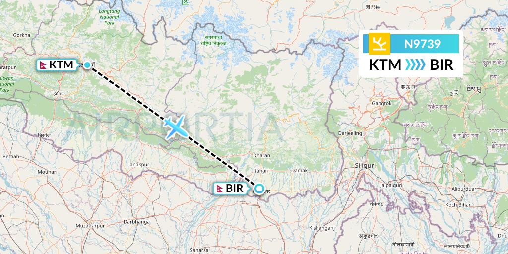 N9739 Shree Airlines Flight Map: Kathmandu to Biratnagar