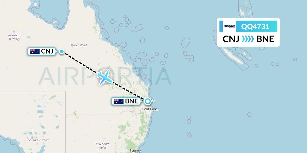 QQ4731 Alliance Airlines Flight Map: Cloncurry to Brisbane