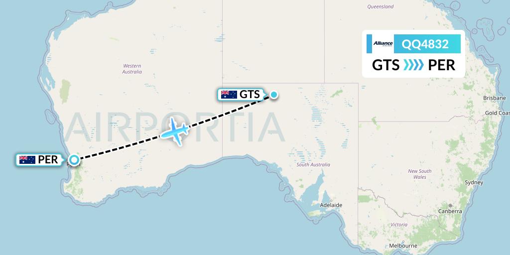 QQ4832 Alliance Airlines Flight Map: Australia to Perth
