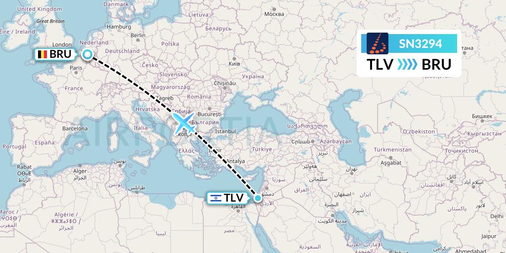 SN3294 Brussels Airlines Flight Map: Tel Aviv to Brussels