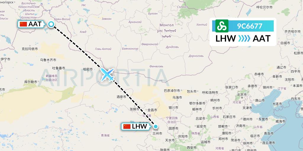 9C6677 Spring Airlines Flight Map: Lanzhou to Altay