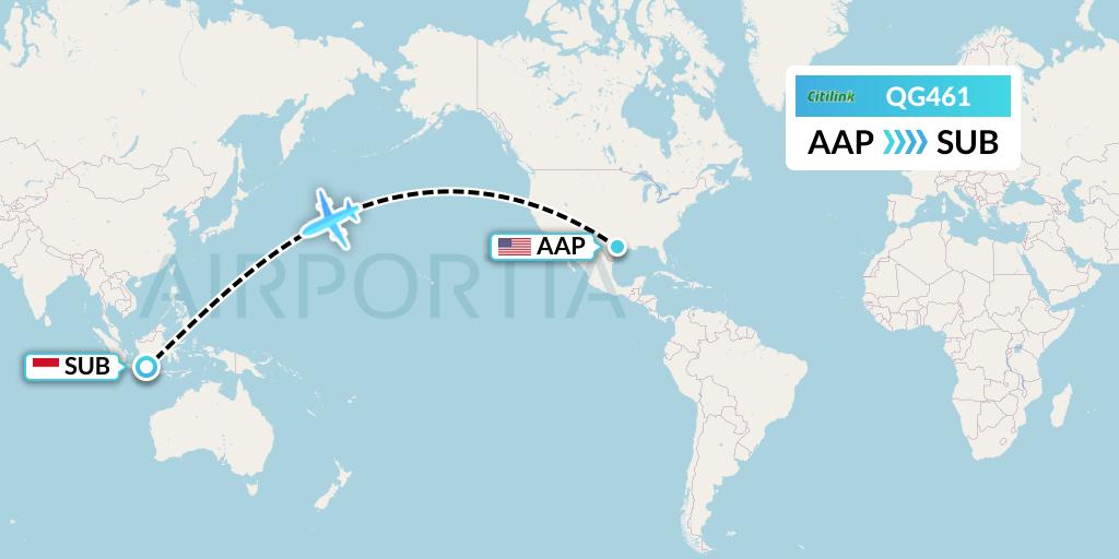 QG461 Citilink Flight Map: Houston to Surabaya