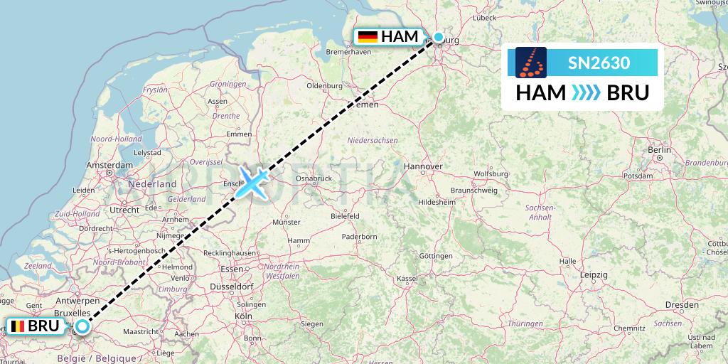 SN2630 Brussels Airlines Flight Map: Hamburg to Brussels