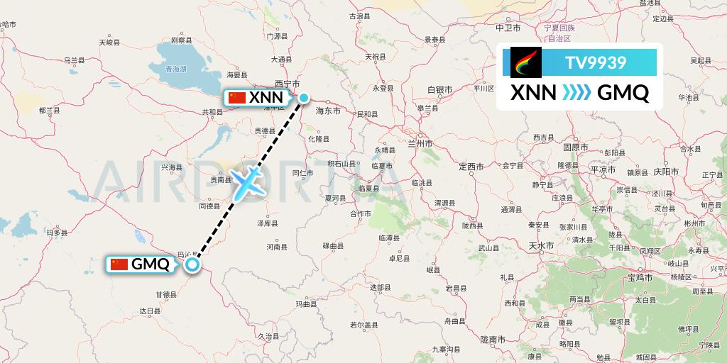TV9939 Tibet Airlines Flight Map: Xining to Golog