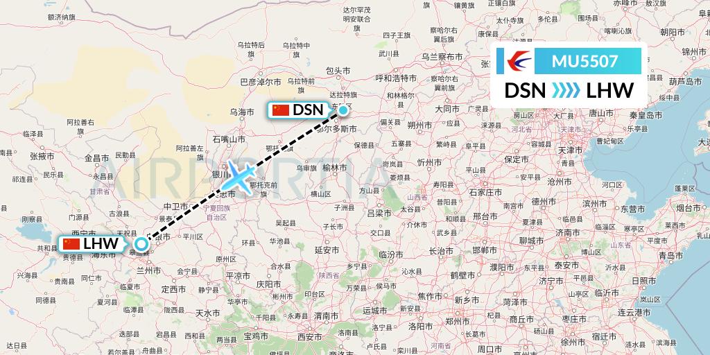 MU5507 China Eastern Airlines Flight Map: Dongsheng to Lanzhou