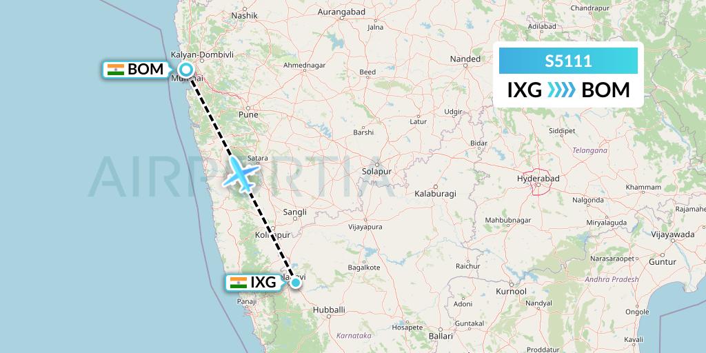 S5111 Star Air Flight Map: Belgaum to Mumbai