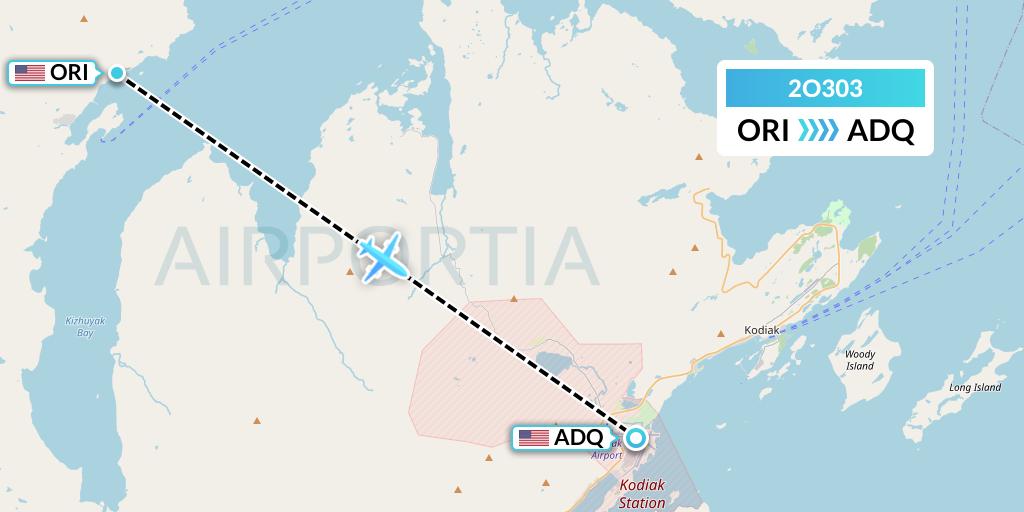 2O303 Island Air Service Flight Map: Port Lions to Kodiak