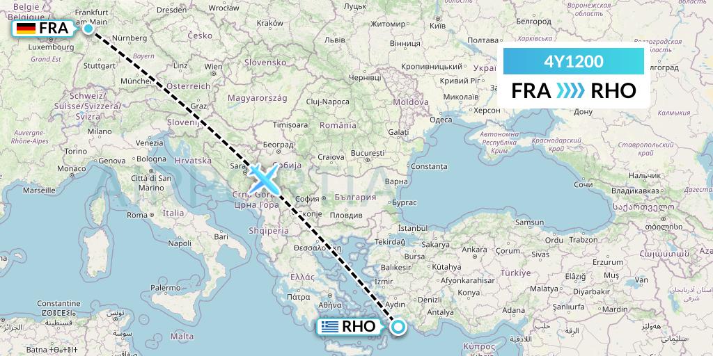 4Y1200 Eurowings Discover Flight Map: Frankfurt to Rhodes