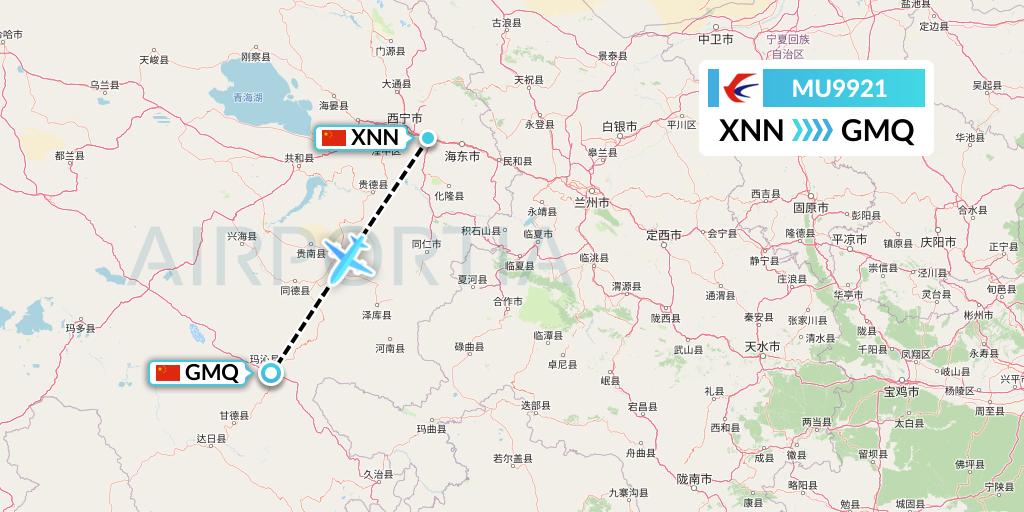 MU9921 China Eastern Airlines Flight Map: Xining to Golog