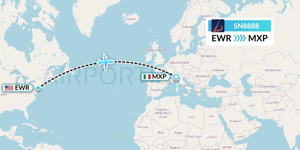 SN8888 Brussels Airlines Flight Map: New York to Milan