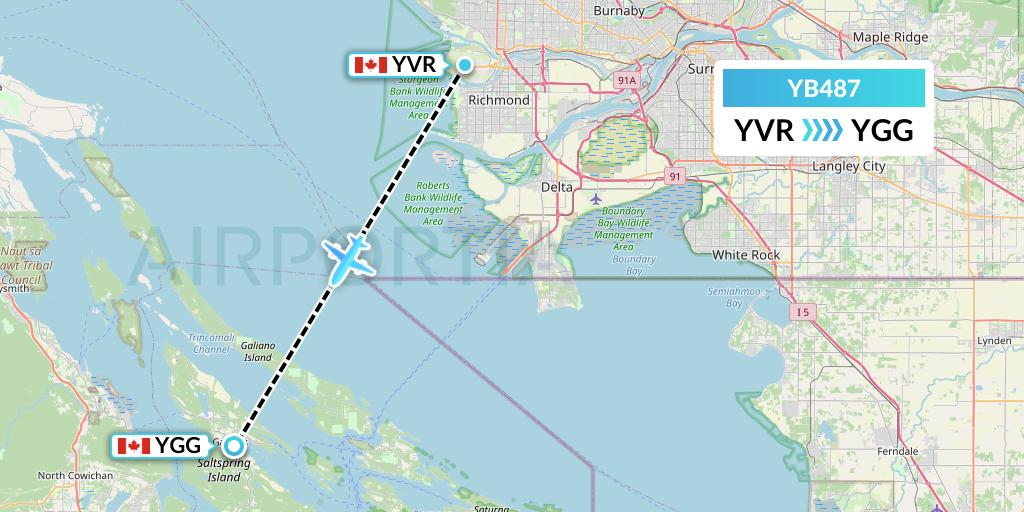 YB487 Harbour Air Seaplanes Flight Map: Vancouver to Ganges Harbor