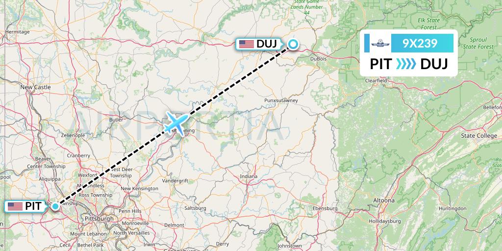 9X239 Southern Airways Express Flight Map: Pittsburgh to Dubois
