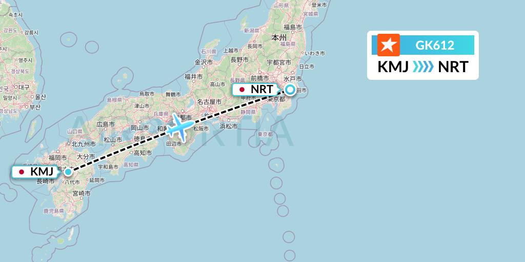 GK612 JetStar Japan Flight Map: Kumamoto to Tokyo