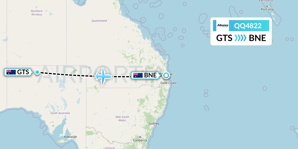 QQ4822 Alliance Airlines Flight Map: Australia to Brisbane