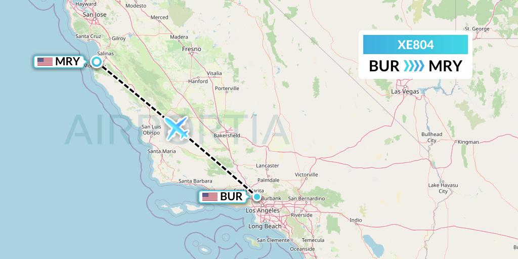 XE804 Jsx Flight Map: Burbank to Monterey