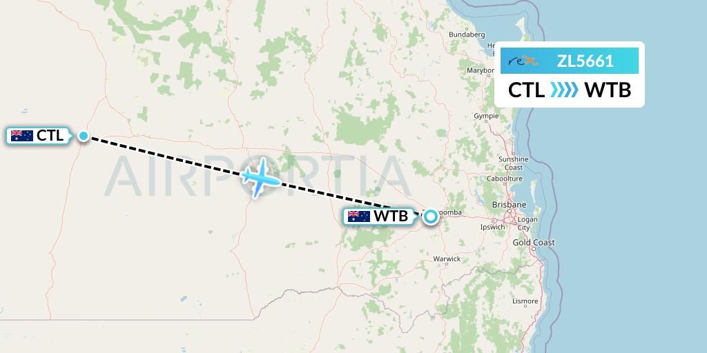 ZL5661 Regional Express Flight Map: Charleville to Toowoomba