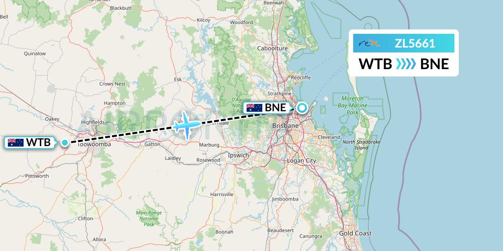 ZL5661 Regional Express Flight Map: Toowoomba to Brisbane