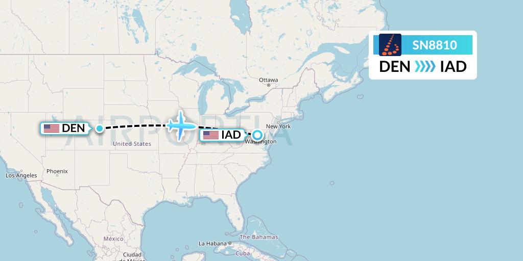SN8810 Brussels Airlines Flight Map: Denver to Washington