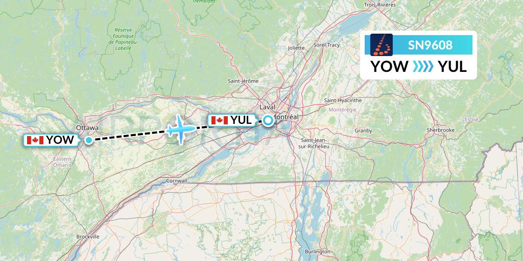 SN9608 Brussels Airlines Flight Map: Ottawa to Montreal