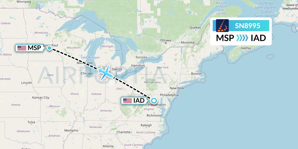 SN8995 Brussels Airlines Flight Map: Minneapolis to Washington